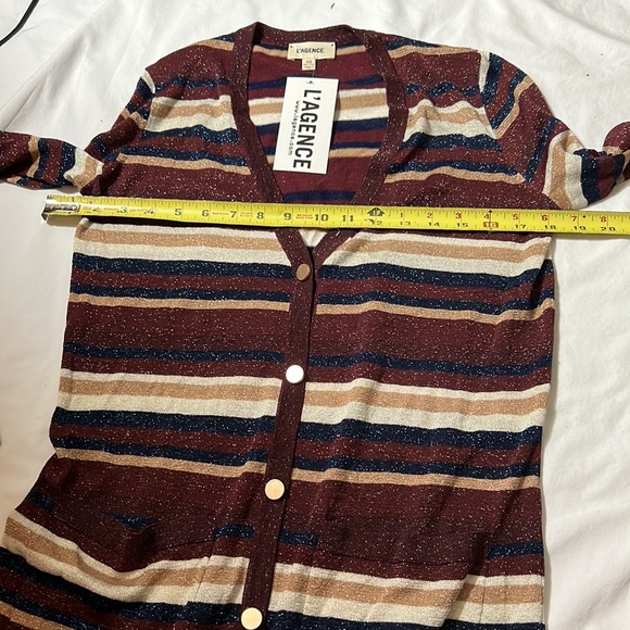 L’AGENCE women lurex’s striped cardigan brown multi dress size XS NWT - Picture 10 of 11